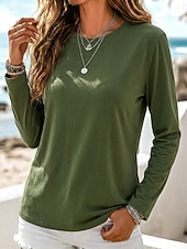  Dames 100% Katoen Pullover Dagelijks Lange mouw Strakke ronde hals Casual Wit Zwart Leger Groen Hemelsblauw Donkergroen Lente, Herfst, Winter, Zomer