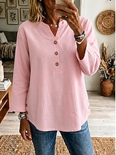  Mulheres Camisa Social Côr Sólida Férias Diário Casual 3/4 de Manga Colarinho Chinês Tops longos Casual Branco Rosa Verão Primavera