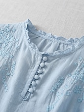  Per donna Camicia 100% cotone Camicia Boho Ricamato Elegante Bohemien Vacanza Top Regolari Casuale Quotidiano Ferie Blu Estate Primavera