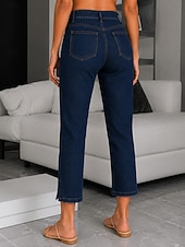  Mujer Vaqueros chino Longitud total Cintura Media Color sólido Bolsillo Confortable Rígido Casual Diario Azul Marino Otoño Holgado