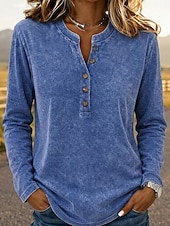  Pentru femei Cămașă Henley Spălare acidă Spălare vintage Grafic Simplu Epocă Modă Stilat Fără manșon Manșon scurt Manșon Lung Henley Topuri obișnuite Casual Plajă Albastru piscină Roz Îmbujorat Gri