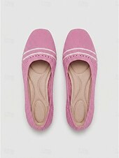 economico Ballerine da donna-Ballerine da donna in maglia a righe rosa con soletta imbottita per il massimo comfort - scarpe da passeggio leggere e traspiranti con punta quadrata, facili da indossare, ideali per il tragitto