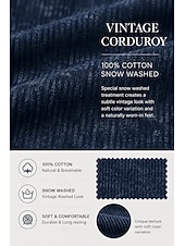  Women's Washed Cotton Corduroy Shirt Solid Color Plain Vintage Fashion Daily Long Sleeve Shirt Collar Long Tops Casual Daily Holiday Blue Light Brown Purple Spring Fall