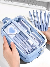 preiswerte Kinder- und Teenager-Rucksäcke-Blau  &amp;Lila Federmäppchen für Schüler, Polyester-PVC-Doppelreißverschlusstasche, großer, transparenter Schreibwarenorganizer für Schulanfang, Unterricht und Prüfungen &amp; reisen