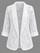 cheap Casual Jackets-Women's Shirt Jacket Casual Jacket Lace Jacket Lightweight Lace Open Front Elegant Embroidery Casual Weekend Open Front Regular Shawl Collar Regular Fit Long Sleeve Outerwear Black White Summer Spring
