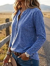  Pentru femei Cămașă Henley Spălare acidă Spălare vintage Grafic Simplu Epocă Modă Stilat Fără manșon Manșon scurt Manșon Lung Henley Topuri obișnuite Casual Plajă Albastru piscină Roz Îmbujorat Gri