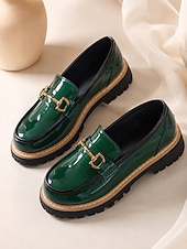 billiga Lätta damskor-mörkgröna damloafers i lackkonstläder - eleganta horsebit slip-on-skor med låg sula för daglig kontorspendling, professionella arbetskläder