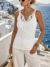  Dames Kant splitsende top Hemdje Tanktop Textuur Kant Lapwerk Vakantie Mouwloos Casual Wit Geel Blozend Roze Hemelsblauw Zomer