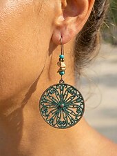 baratos Brinco Feminino-Brincos femininos boêmios vazados redondos, brincos pendentes vintage em liga metálica com filigrana, perfeitos para férias de verão, praia, festivais, brunch, looks casuais e resorts.
