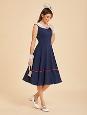 baratos Vestidos-Anos 50 Retro Vintage Até os Joelhos Vestidos Rockabilly Vestido Flare Sem Mangas Côr Sólida Fantasia Mulheres Carnaval Baile de Máscaras Baile de Formatura Festa de Noite Festa de Noivado Adulto