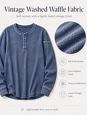  Women's Waffle Shirt Washed Cotton Pullover Solid Color Casual Long Sleeve Henry Collar Regular Tops Casual Black Dark Green Brick red Dark Blue Beige Fall Winter