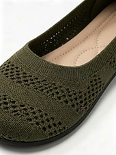 ieftine Pantofi Joși de Damă-Balerini galbeni din flyknit pentru femei cu vârf lat – pantofi casual respirabili pentru serviciu, călătorii și ieșiri de primăvară