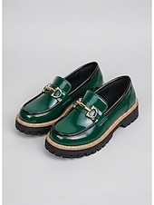 billiga Lätta damskor-mörkgröna damloafers i lackkonstläder - eleganta horsebit slip-on-skor med låg sula för daglig kontorspendling, professionella arbetskläder