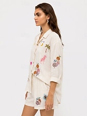 ieftine Topuri cu broderie artizanală-cămașă brodată pentru femei, cămașă boho, cămașă casual, cu volane, boemă, vacanță, tropical, mânecă lungă, topuri obișnuite, casual, alb, vară, primăvară, toamnă, iarnă