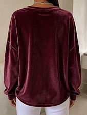  Per donna Maglietta in velluto Tinta unica Base quotidiana Manica Lunga Girocollo Top Regolari Casuale Rosso violaceo Nero Rosa Azzurro cielo Verde Autunno