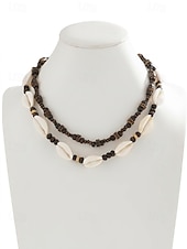 abordables Bijoux pour hommes-Collier bohème de plage pour homme, à plusieurs rangs, perles de bois &amp;Collier double rang de coquillages, idéal pour les vacances d'été, les séjours en station balnéaire, les festivals, les voyages