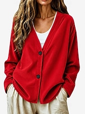  Cardigã feminino canelado com decote em V - blusa casual confortável com botões frontais e jaqueta casual.