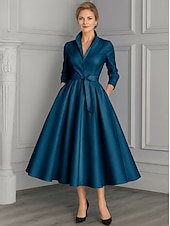 baratos Comprimento do tornozelo-Linha A Até o Tornozelo Vestido de festa Vestido Coquetel Vestido de convidada de casamento Vestido Para Mãe dos Noivos Manga Longa Decote V Elegante Vintage Festa Noite Formal Festa de Casamento
