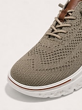 abordables Baskets Décontractées-baskets à lacets en tricot respirant pour hommes – chaussures de course décontractées légères avec semelle coussinée pour la marche et le quotidien