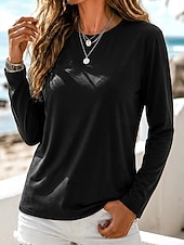  Dames 100% Katoen Pullover Dagelijks Lange mouw Strakke ronde hals Casual Wit Zwart Leger Groen Hemelsblauw Donkergroen Lente, Herfst, Winter, Zomer