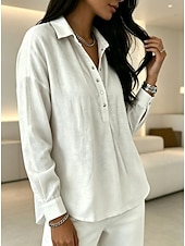  Mujer Camisa Color sólido Plano Bohemia Diario Trabajo Manga Larga Tops regulares Casual Diario Trabajo Azul Piscina Blanco Rosa Verde Trébol Azul claro Verano Primavera