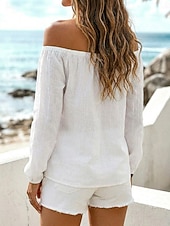  Dames Normaal shirt Geknoopt Effen Kleur Vintage Lange mouw Schouderafhangend Casual Wit Zwart Abrikoos Zomer Lente