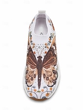 abordables Zapatillas de mujer-Zapatillas sin cordones con estampado de mariposas vibrantes para mujer con colchón de aire: zapatos de punto transpirables para caminar para ejercicio ligero y salidas informales