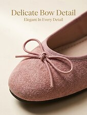 cheap Women's Flats-Women Pink Bow Ballet Flat Shoes - Round Toe Faux Suede Slip On Casual Flats for Casual Commute, Travel, Shopping &amp; Daily Wear