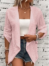  Women's Lace Blazer Suits Lightweight Open Front Elegant Plain Casual Regular Notch Lapel Regular Fit 3/4 Length Sleeve Outerwear White Orange-red Black Fall