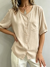  Damen Bluse Textur Einfach Stilvoll Lässig Halbarm Rundhalsausschnitt Normale Oberteile Lässig Täglich Blau Orange Beige Sommer Frühling
