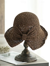 abordables Sombreros de mujer-Sombrero de paja plegable estilo boho para mujer con lazo, sombrero de verano tejido y plegable en varios colores para vacaciones en la playa, viajes, fiestas en el jardín, brunch, resort. &amp;uso diario