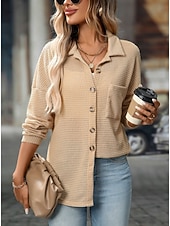  Per donna Camicia Bohemien Vacanza Quotidiano Manica Lunga Top lunghi Casuale Cachi Primavera Autunno Inverno