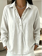 Mujer Camisa Color sólido Plano Bohemia Diario Trabajo Manga Larga Tops regulares Casual Diario Trabajo Azul Piscina Blanco Rosa Verde Trébol Azul claro Verano Primavera