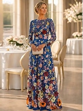 preiswerte Bodenlänge-A-Linie Kleid Bodenlang Brautmutterkleid Langarm Rundhalsausschnitt Elegant Vintage Einfach Formell Hochzeitsgast Semi-Formal Spitze Tüll mit 3D-Blumen Stickerei Applikationen
