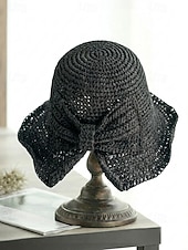 abordables Sombreros de mujer-Sombrero de paja plegable estilo boho para mujer con lazo, sombrero de verano tejido y plegable en varios colores para vacaciones en la playa, viajes, fiestas en el jardín, brunch, resort. &amp;uso diario