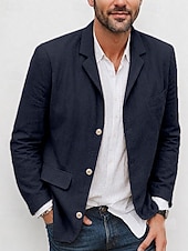 abordables Blazers Clásicos para Hombres-Hombre Chaqueta ligera Chaqueta americana Chaqueta de lino Formal Oficina Otoño Algodón y lino Color sólido Confortable Botonadura Simple Chaqueta de sport Verde Claro Azul Marino Marrón Color Caquí
