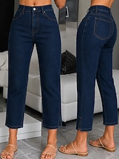  Mujer Vaqueros chino Longitud total Cintura Media Color sólido Bolsillo Confortable Rígido Casual Diario Azul Marino Otoño Holgado