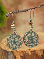 baratos Brinco Feminino-Brincos femininos boêmios vazados redondos, brincos pendentes vintage em liga metálica com filigrana, perfeitos para férias de verão, praia, festivais, brunch, looks casuais e resorts.