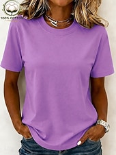 economico T-shirt semplice-T-shirt da donna 100% cotone - maglietta a maniche corte girocollo di alta qualità