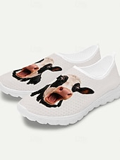  Witte instapschoenen voor heren met koeiengezichtprint en een ademend bovenwerk van honingraatvormig mesh. &Lichtgewicht EVA-buitenzool, casual sneakers voor dagelijkse wandelingen, strand en vissen.