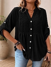 preiswerte Einfache Blusen-Damen Spitzenbluse Freizeithemd Bestickt Elegant Bohemien Urlaub Dreiviertelarm Ellbogenärmel V Ausschnitt Normale Oberteile Lässig Täglich Streetwear Weiß Khaki Schwarz Pudriges Rosa Sommer Frühling