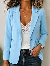  Damen Blazer Atmungsaktiv Patchwork Tasche Knöpfe Vintage Lässig Gekerbtes Revers Normale Passform Langarm Oberbekleidung Weiß Babyblau Khaki Frühling Herbst