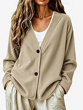  Cardigã feminino canelado com decote em V - blusa casual confortável com botões frontais e jaqueta casual.