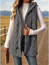 preiswerte Weste-Damen Tunika Knöpfe Einfach Bohemien Vintage Lässig Ärmellos V Ausschnitt Mit Kapuze Lange Oberteile Lässig Ausgehen Blau Khaki Schwarz Rosa Rote Frühling Herbst Winter