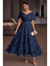 abordables Vestidos de cóctel-Corte A Hasta el Tobillo Vestidos de coctel Elegante Vintage Floral Manga Corta Hombros Caídos Fiesta de jardin Boda Organdí Tul Espalda desnuda con Estampado flor Flor bordada Plisado