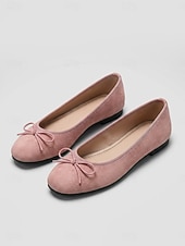 cheap Women's Flats-Women Pink Bow Ballet Flat Shoes - Round Toe Faux Suede Slip On Casual Flats for Casual Commute, Travel, Shopping &amp; Daily Wear