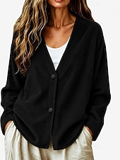  Cardigã feminino canelado com decote em V - blusa casual confortável com botões frontais e jaqueta casual.