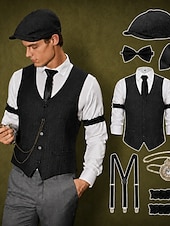 baratos Fantasias masculinas dos anos 1920-Loucos anos 20 Anos 20 Retro Vintage Roupa Colete Conjunto de acessórios Cavalheiro Mafioso Fantasia Homens Fantasia de Carnaval 8 Pças. Natal Dia Das Bruxas Carnaval Mascarilha Coquetel Festa