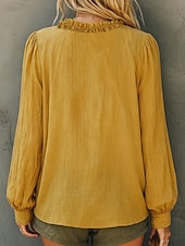  Per donna Blusa Arricciato Semplice Elegante Casual Manica Lunga Scollo a V Top Regolari Casuale Quotidiano Blu Bianco Giallo Rosa Estate Primavera
