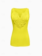  Dames Kant splitsende top Hemdje Tanktop Textuur Kant Lapwerk Vakantie Mouwloos Casual Wit Geel Blozend Roze Hemelsblauw Zomer